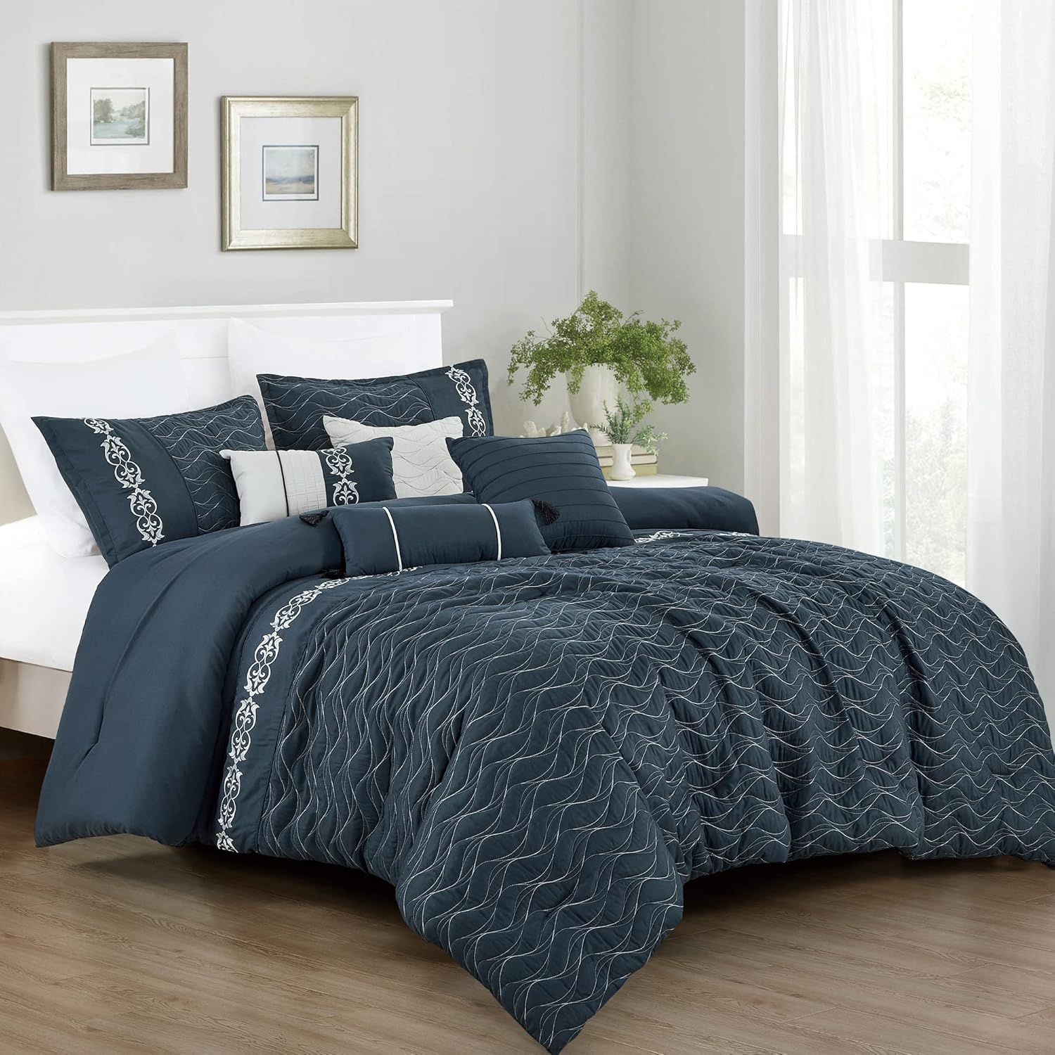 Royal Hotel Bedding Navy Comforter Set, Queen Size Luxury