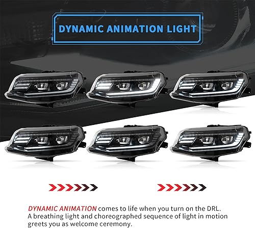 Miniatura 3 de VLAND Faros delanteros LED compatibles con Chevy Camaro 2016-2018 LT, SS, RS, ZL, LS, con señal de giro secuencial ámbar con animación dinámica y