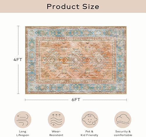 Miniatura 257 de Ashler - Alfombras bohemias vintage de 5 x 8 pies para sala de estar, lavables a máquina con parte trasera antideslizante, alfombra para interiores