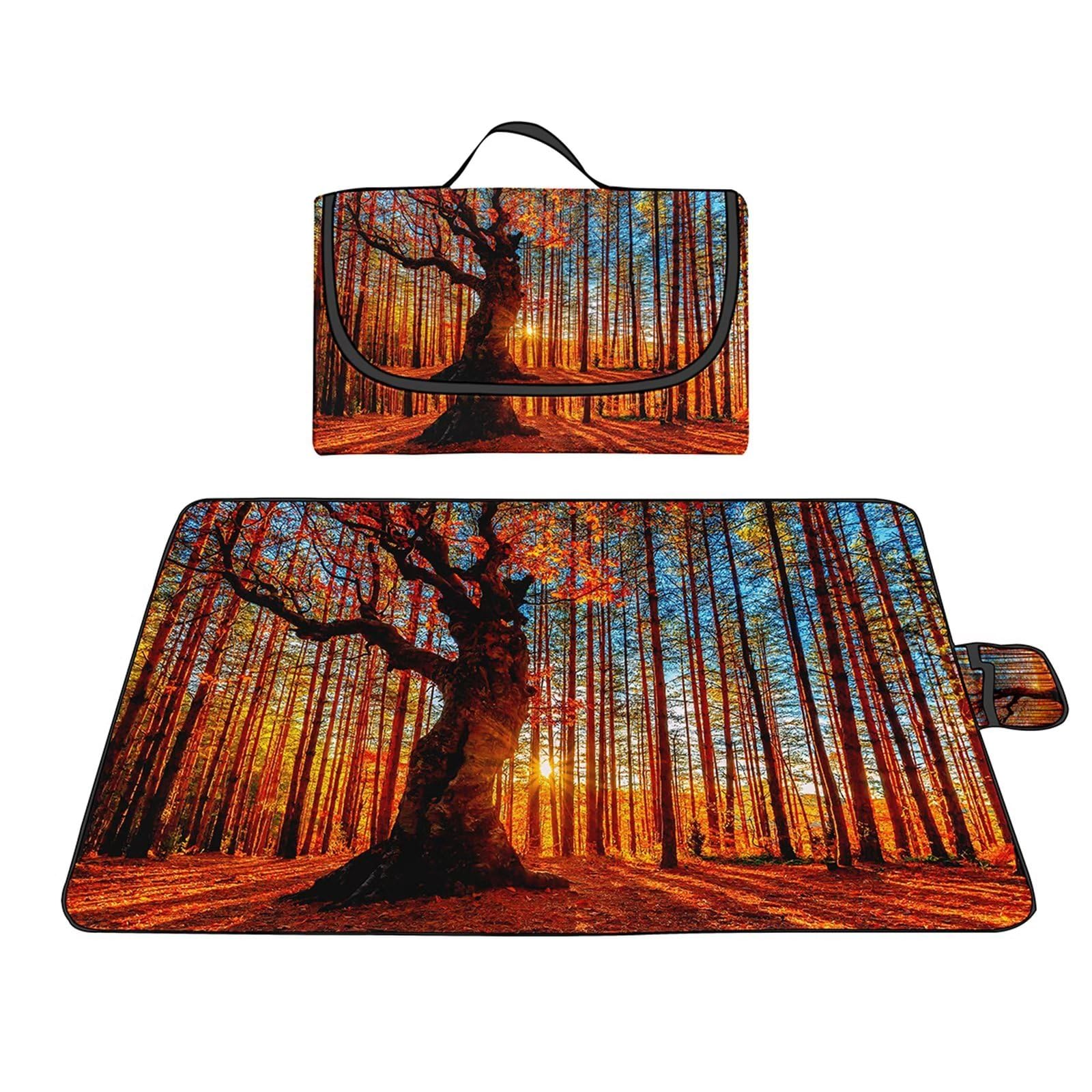 Couverture Pique-nique Imperméable 180x200cm,Couverture Plage Extérieure XXL Tapis de Plage,Forêt crépusculaire Camping Couverture étanche Pique-nique avec Poignée pour Camping Randonnée Parc Plage