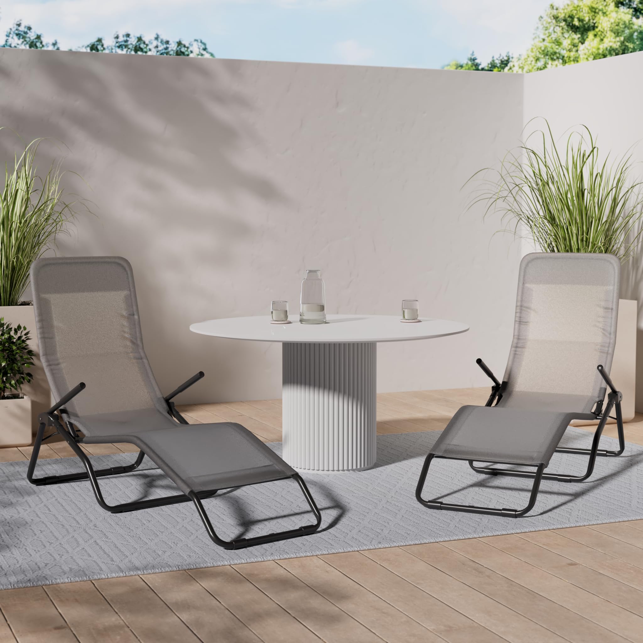 Tomaino -Lettino Reclinabile Da giardino, Migliora Circolazione Del Sangue - Sdraio Basculante Prendi Sole Per Esterno Terrazzo Relax Piscina (grigio)