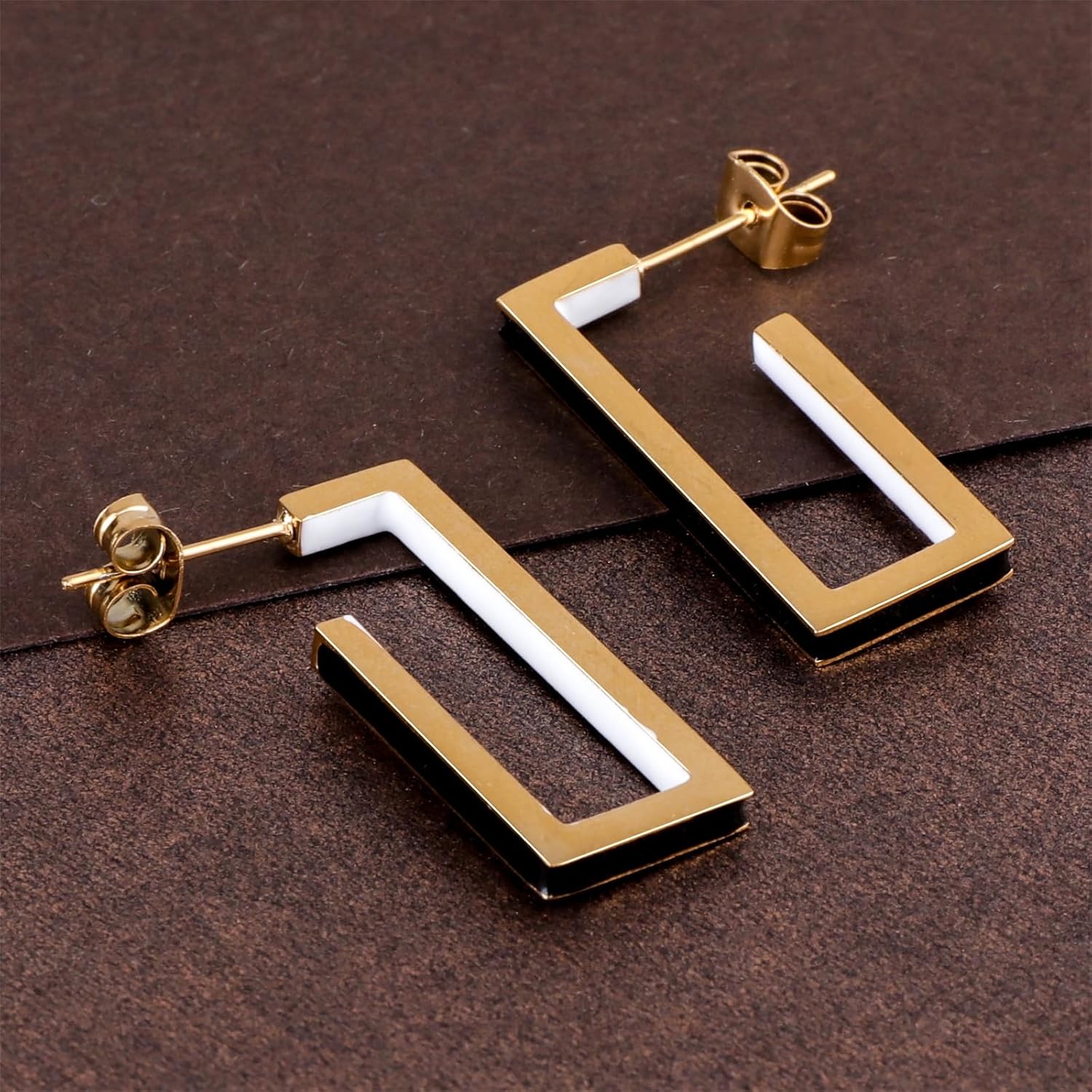 Chunky Gold Earrings for Women C Shaped Round Hoop Earrings 18K Gold Plated Stainless Steel Enamel Earrings Jewelry Gift - Image 8