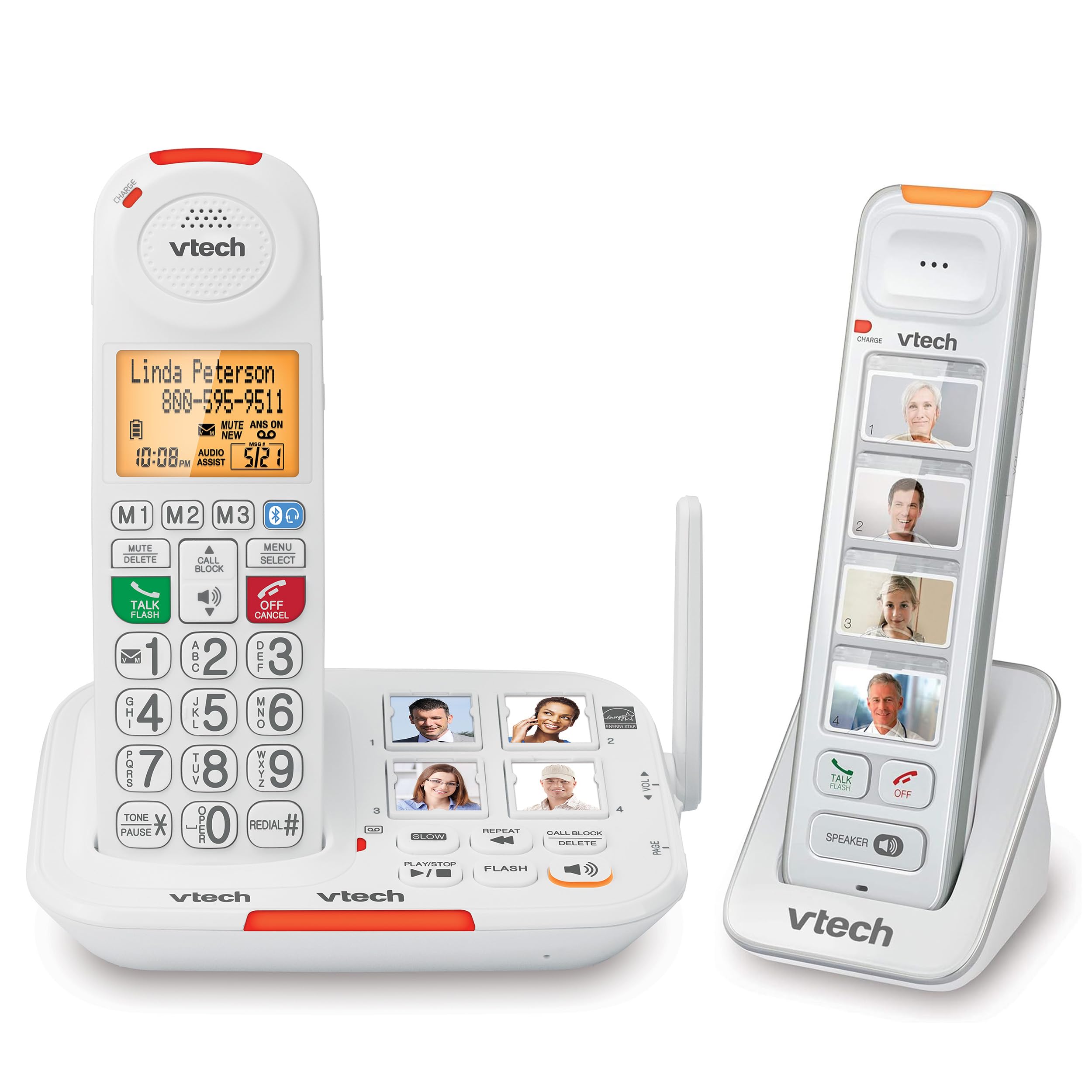 VTech SN5127 + SN5307 Amplified Photo DIAL Handset Amplified Cordless Senior Phone with Answering Machine, Call Blocking, 90dB Ringer, Audio Assist, Big Buttons