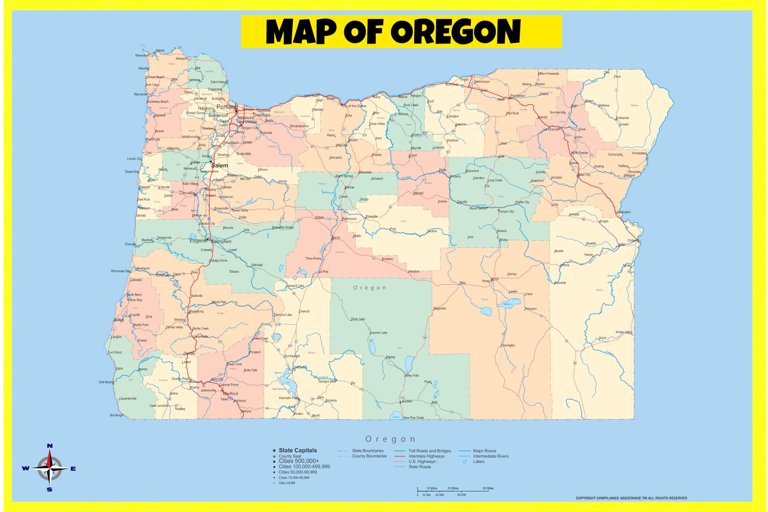 Map Of Oregon Style A - 18x24 - Laminated Wall Map Poster for Homes, Classrooms and Offices - Vivid Colors, Easy to Read, Clean Layout