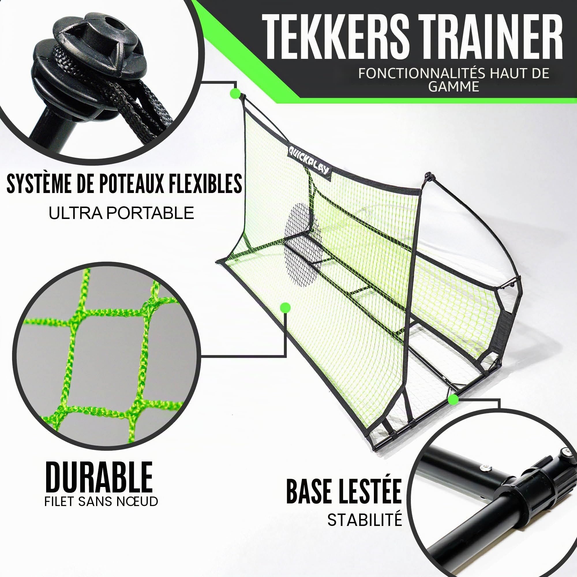 QUICKPLAY Tekkers Trainer Filet de Rebond Football Portable, Double Filet à Rebond, Entraînement Football