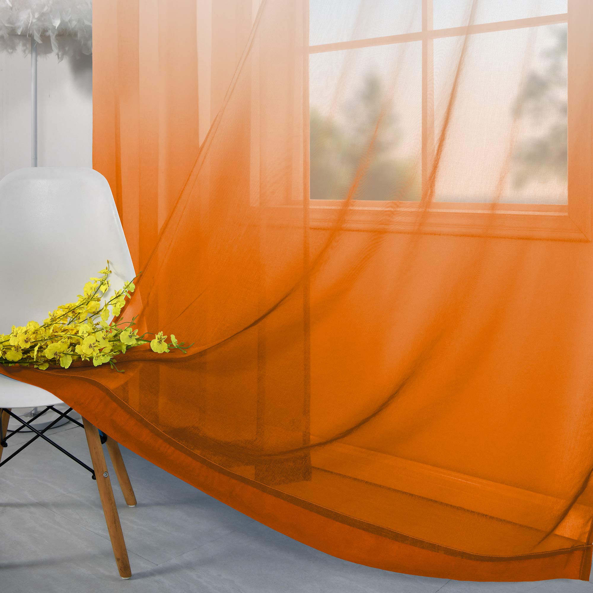 Rideaux Occultant Dégradé Orange Et Jaune - 2 Panneaux 140x180 Cm - Isolation Thermique Et Intimité - Pour Chambre, Salon - Polyester - 4