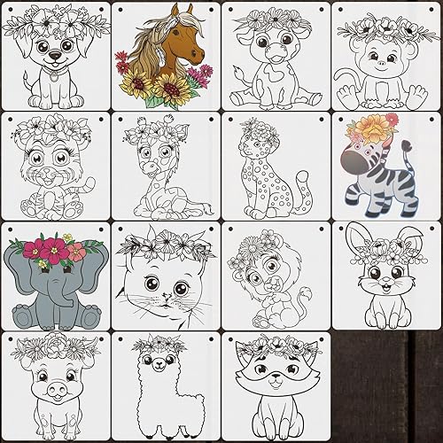 15 plantillas grandes de animales florales para pintar, plantillas reutilizables de 7.9 x 7.9 pulgadas, plantillas de dibujo, plantillas de animales