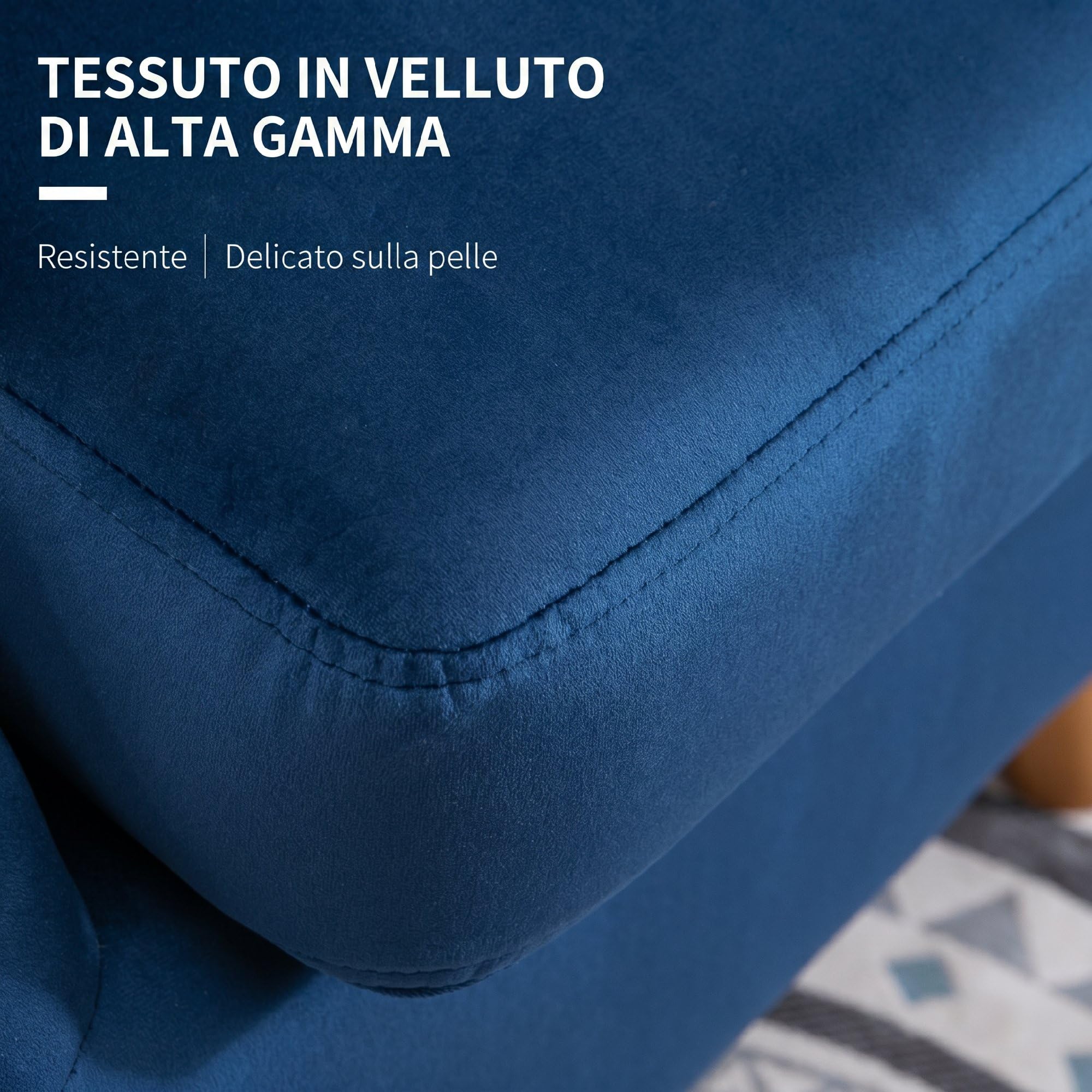 HOMCOM Poltrona Salotto Imbottito in Velluto, Poltroncina Camera da Letto con Imbottitura Spessa, Gambe in Legno di Caucciù, per Soggiorno e Sala da Pranzo, 67x65x77cm, Blu