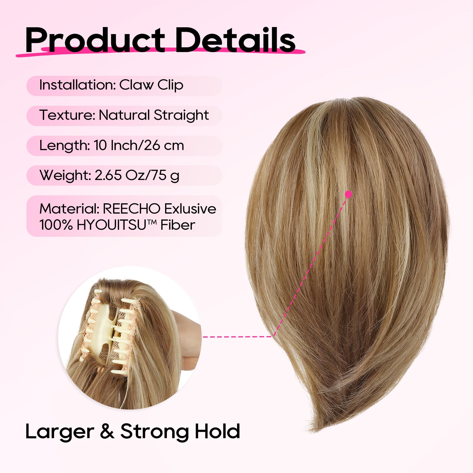 REECHO Ponytail Extension,Claw Clip Hair Bun Hair Piece Short Straight Ponytail Hair Extensions Messy Hair Bun Natural Synthetic Fake Ponytail Hair Pieces for Women- Light Brown with Highlights - Image 2