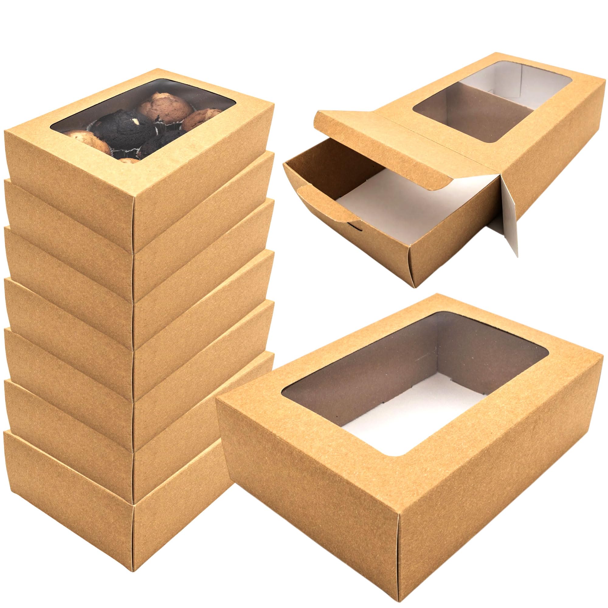 CHEF ROYALE Mini Kraft Bakery Boxes with Window 1 pack, Recyclable Takeout & Meal Prep Containers, Ideal for Cookie, Cake & Cupcake Boxes for Weddings, Birthdays & Parties (173x245x75mm)