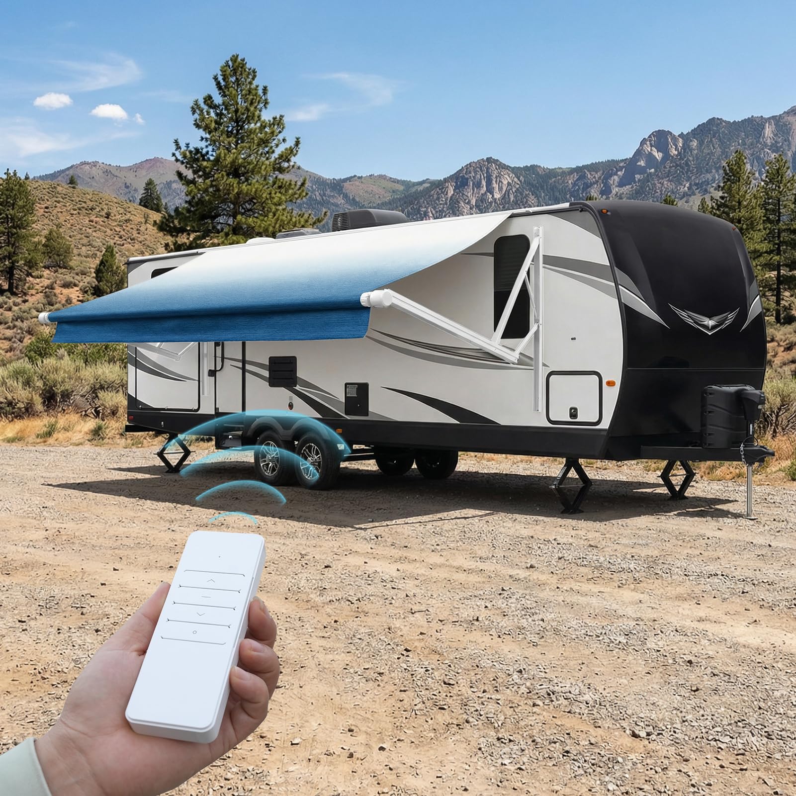Kohree Motorized RV Awning Complete Kit,Retractable Electric Camper Awning for RV,Trailers,5th Wheel,Motohome RV Trailer Awning for Camper or Home(18Ft,White Frame)