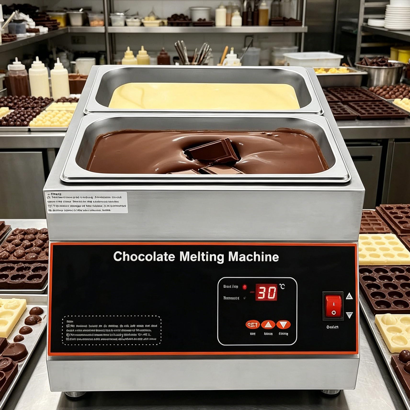 Fondeur De Chocolat Commercial, Pot à Chocolat éLectrique avec Thermostat NuméRique, éLimine ComplèTement Les Projections De Vapeur Et d'eau