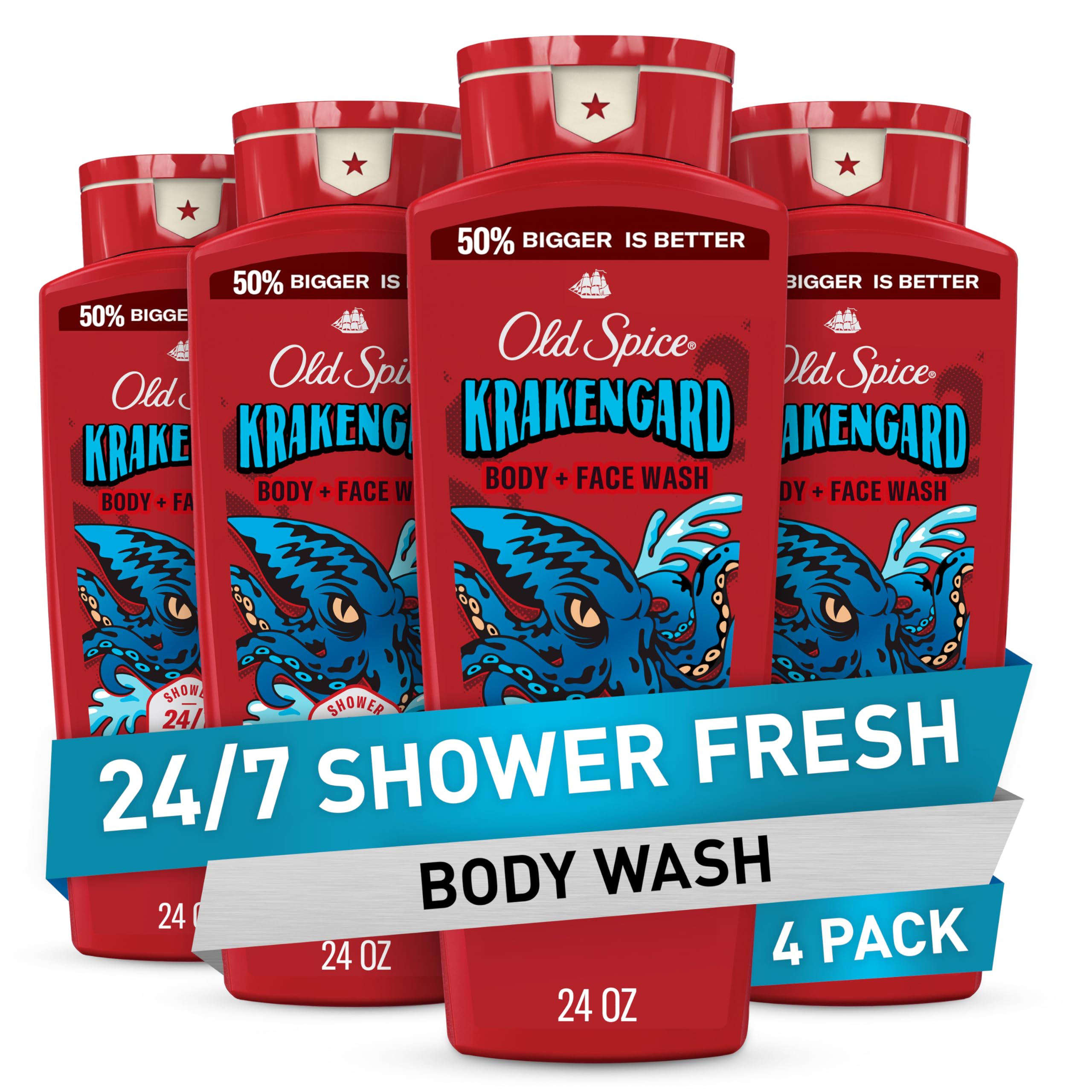 Old Spice Cleansing Body Wash for Men, 3X Defense, 24/7 Shower Fresh with Lasting Scent, 2-in-1 Body & Face Wash, Krakengard with Deep Ocean Scent, 24
