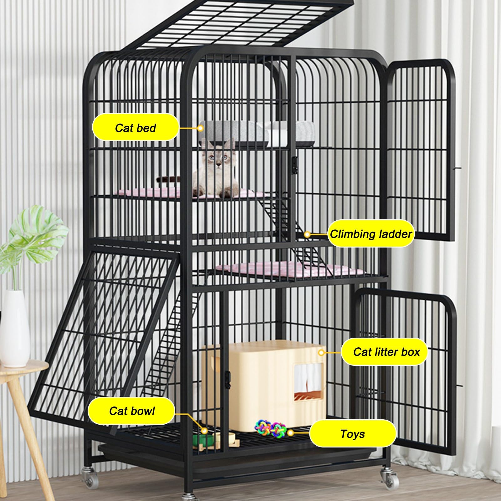 Cage pour Chat Catio, enclos extérieur spacieux et résistant, avec Plateforme de Saut et de Nombreuses fonctionnalités. Idéal pour Les Chats d'intérieur et d'extérieur, il favorise l'activit