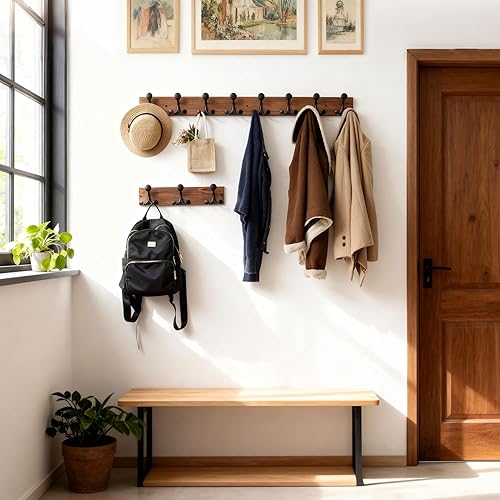 Miniatura 265 de SKOLOO Perchero de madera blanca de 17 pulgadas con 3 ganchos triples, ideal para entradas familiares, aulas y almacenamiento de suministros para