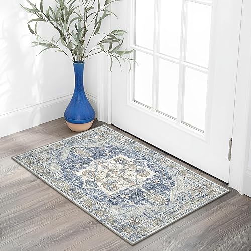 Lahome Alfombras bohemias para puerta de entrada interior, 2 x 3, lavables, antideslizantes, alfombras pequeñas para dormitorio, alfombras de cocina