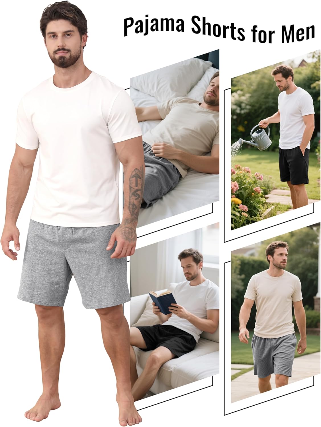 IHU 3 Pack Men's Cotton Pajama Shorts, Soft Sleepwear & Lounge Bottoms with Drawstring & Pockets Sleep Shorts for Men - Image 6