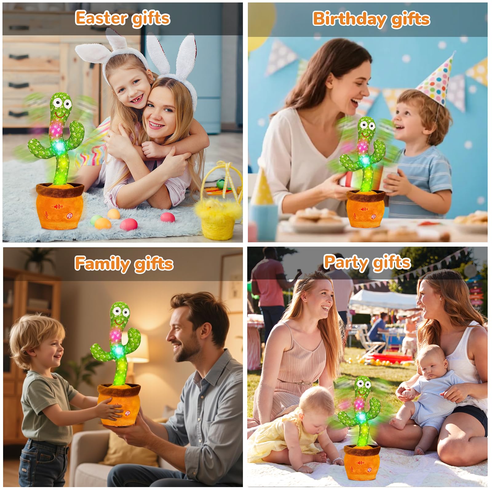 Juguete de Cactus Parlante que Baila, Juguete de Cactus que Canta y Graba Imitando para Bebé, Repite lo que Dices, Juguetes Musicales Interactivos para Bebés y Niños Pequeños de 1 Año, Niños y Niñas