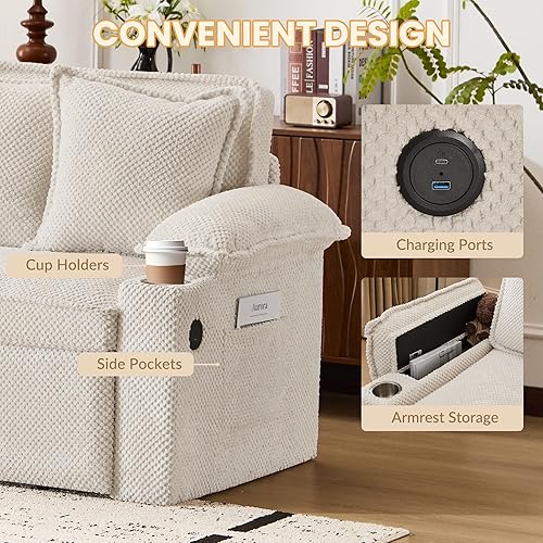 Miniatura 5 de Sofá cama extraíble tamaño King de 83 pulgadas, sofá cama convertible 4 en 1 con puertos USB, portavasos, bolsillos laterales, sofá biplaza de pana