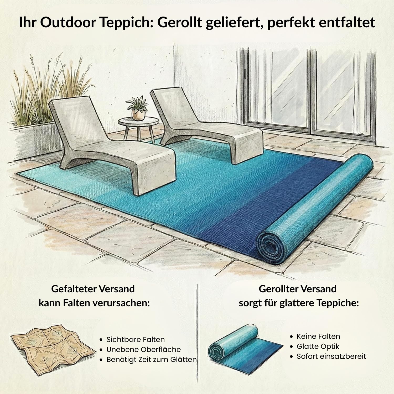 FAB HAB Outdoor-Teppich Big SUR – Recycelter Premium Kunststoff – Wetterfest, Wendbar, UV-beständig – Ombre Türkisgrün (150x240 cm)