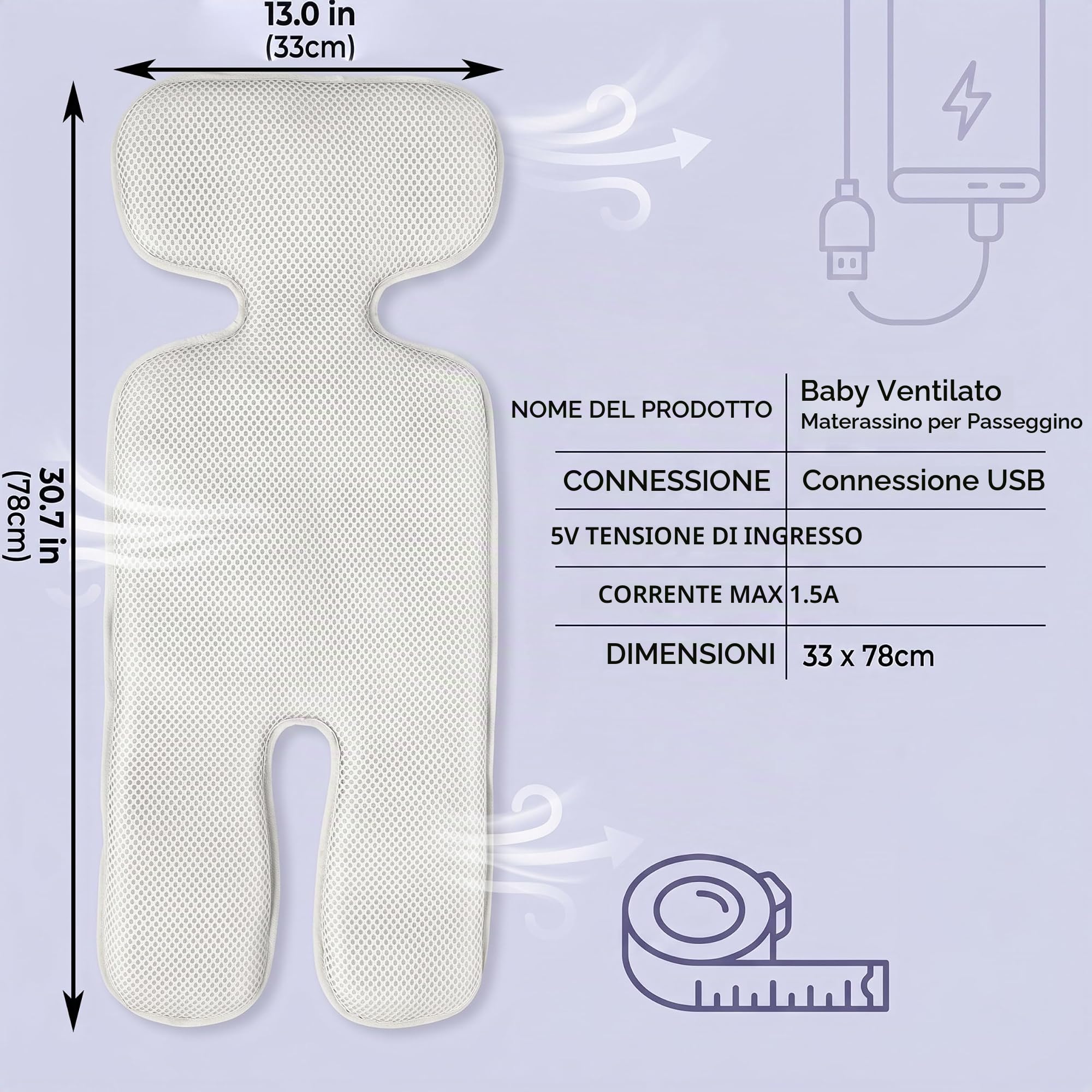 Tappetino di raffreddamento per seggiolino auto Cuscino per passeggino con 4 ventole Tappetino di raffreddamento per passeggino con 3 velocità Traspirante Lavabile Ghiaccio Elementi essenziali per