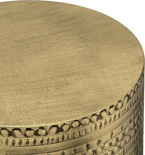 Miniatura 81 de SIMPLIHOME Johnsen - Mesa de metal, 15 pulgadas de ancho, con tambor de hierro macizo, color plata antigua con patrón tribal, mesa auxiliar redonda
