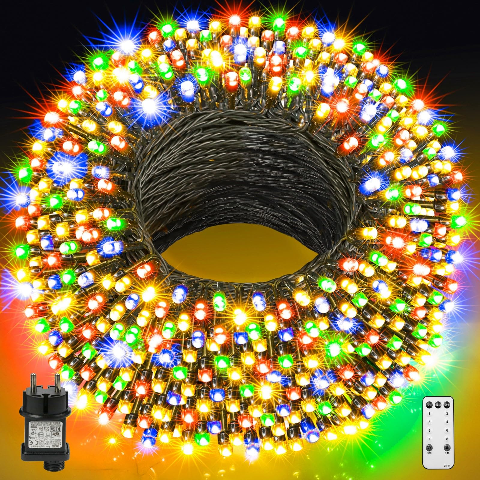 GYLEFY Luci di Natale Esterno 100m Catena Luminosa 800 LED Stringa Impermeabile Luci Natalizie da Esterno con Telecomando Ghirlanda LED Decorazioni Natalizie per Albero Natale Giardino Multicolore