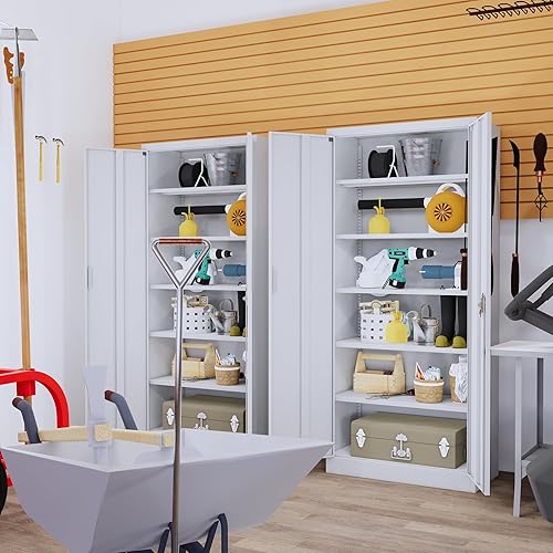 Miniatura 2 de BESFUR Gabinetes de almacenamiento de metal, gabinete con cierre de acero con estantes y puertas para oficina en casa, escuela, garaje, lavadero y
