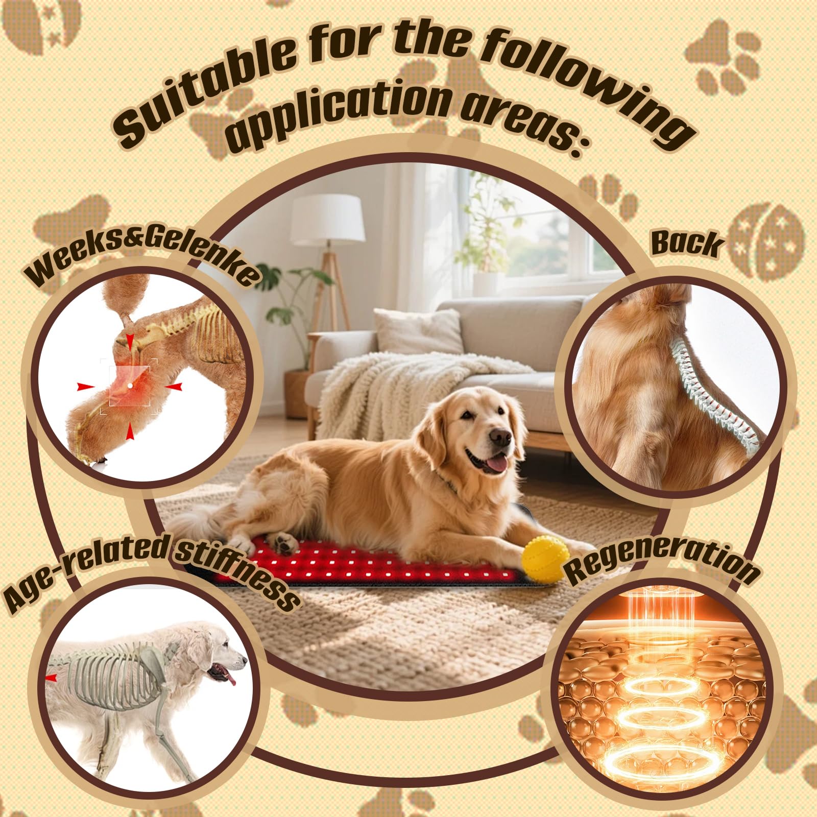Pet-Rotlicht-Therapiekissen, 45x21cm, 120 LEDs 3-Chip-Lampen (850NM+660NM+850NM) zur Schmerzlinderung und Gelenkunterstützung bei Hunden, Sichere Wärmetherapie, Rotlichtband für Frauen und Männer
