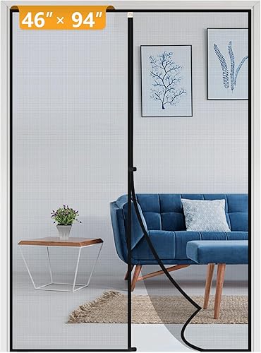 Miniatura 95 de Yotache - Puerta mosquitera magnética estrecha para puerta de 26 x 78 pulgadas, tamaño de malla de 28 x 79 pulgadas, malla de fibra de vidrio Negro