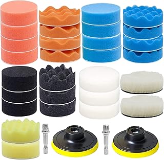 GOH DODD 33 Pieces 4 Inch Buffing Polishing Pads, Car Foam Drill Polishing Pad Kit Sponge Pads Buffer Polisher Kit Headlight Restoration Kit with Wool Pads for Car Polishing, Waxing and Cleaning