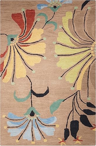 Miniatura 3 de Rugsotic Carpets Alfombra de lana copetuda a mano 8'x10' Floral Camel K00219