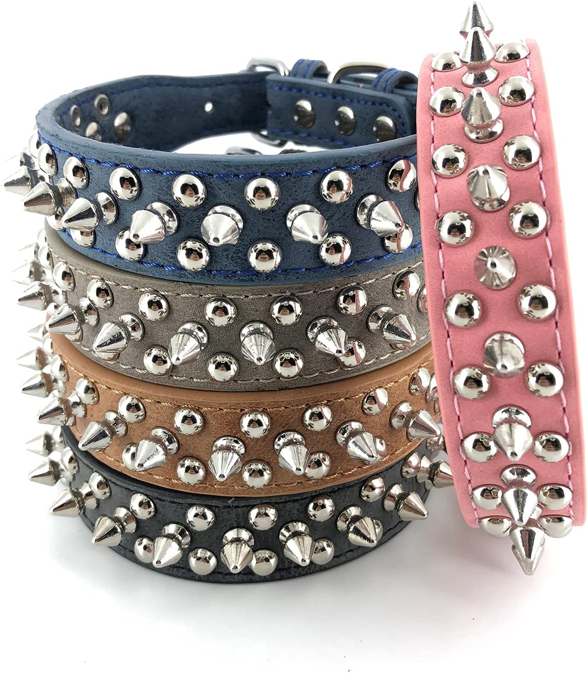 Spiked Studded Dog Collar,Protect The Dog’s Neck from Bites. - Fit SmallMedium & Large Dogs (Shining Grey,XS)