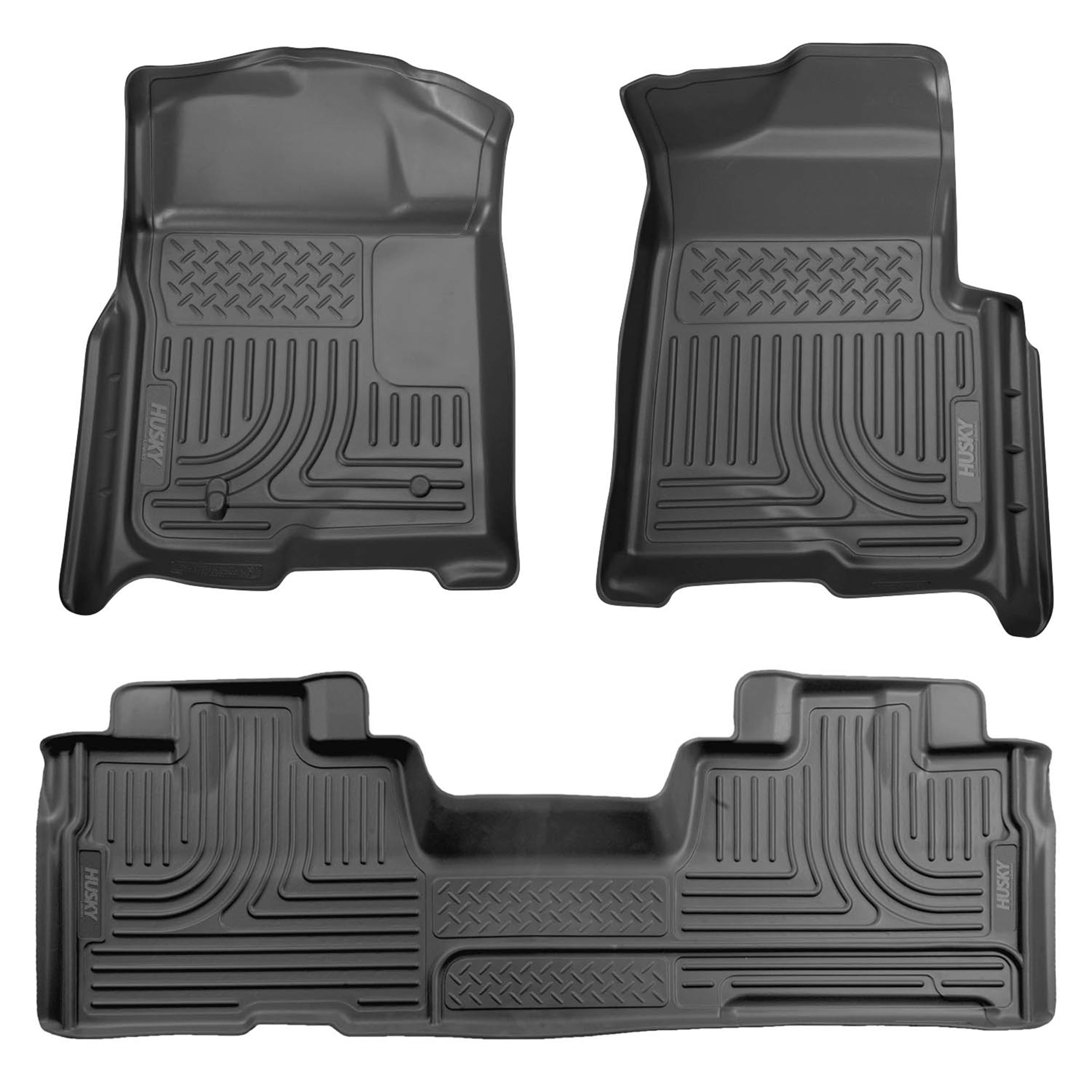 Husky Liners Weatherbeater Floor Mats | Fits 2009-2014 Ford F-150 SUPERCAB ONLY w/Out Manual Shifter (Footwell Coverage) | Front & 2nd Row, 3-pc Black - 98341
