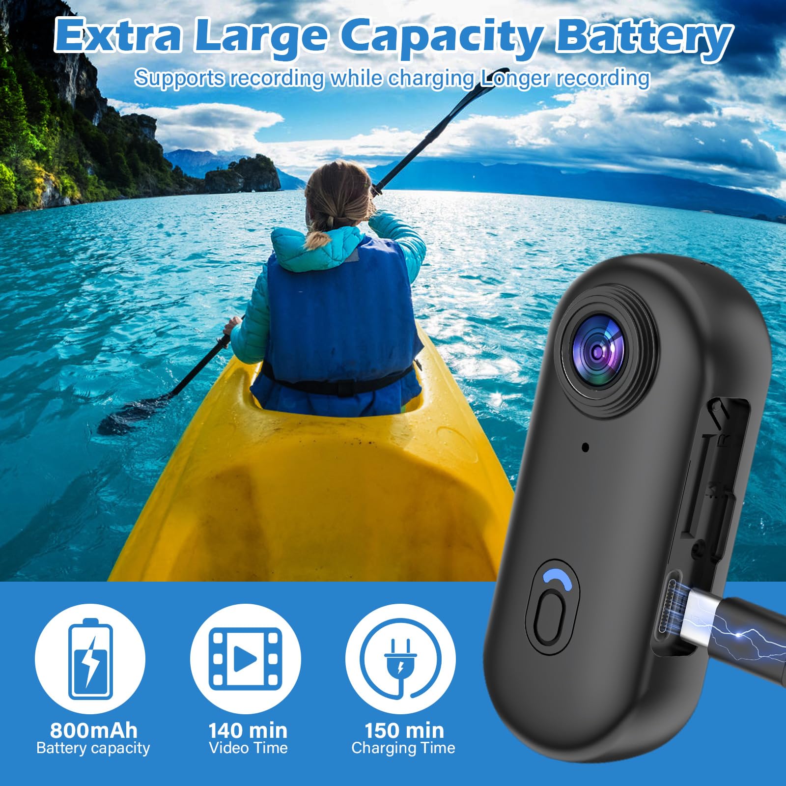 Cámara Deportiva, 32GB Mini Cámara de Acción 360°, HD 1080PCámara Acción Impermeable 30M Videocámara Cámara de Casco, Cámara Corporal para Vlog para Moto Bici — view 5
