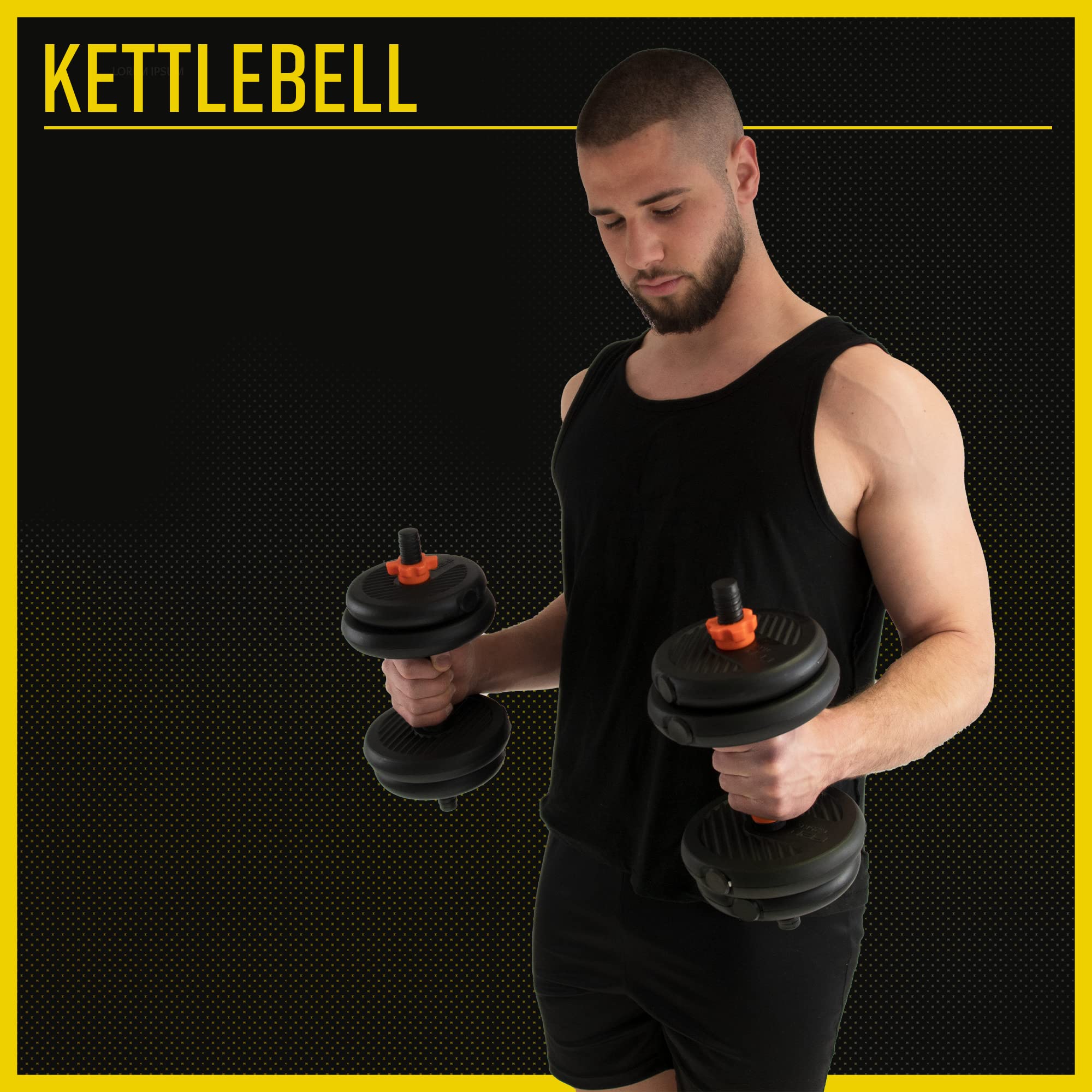 Kit Completo 4 in 1 per potenziamento Muscolare 10 kg - Kettlebell, bilanciere, manubri, Maniglie per Flessioni.