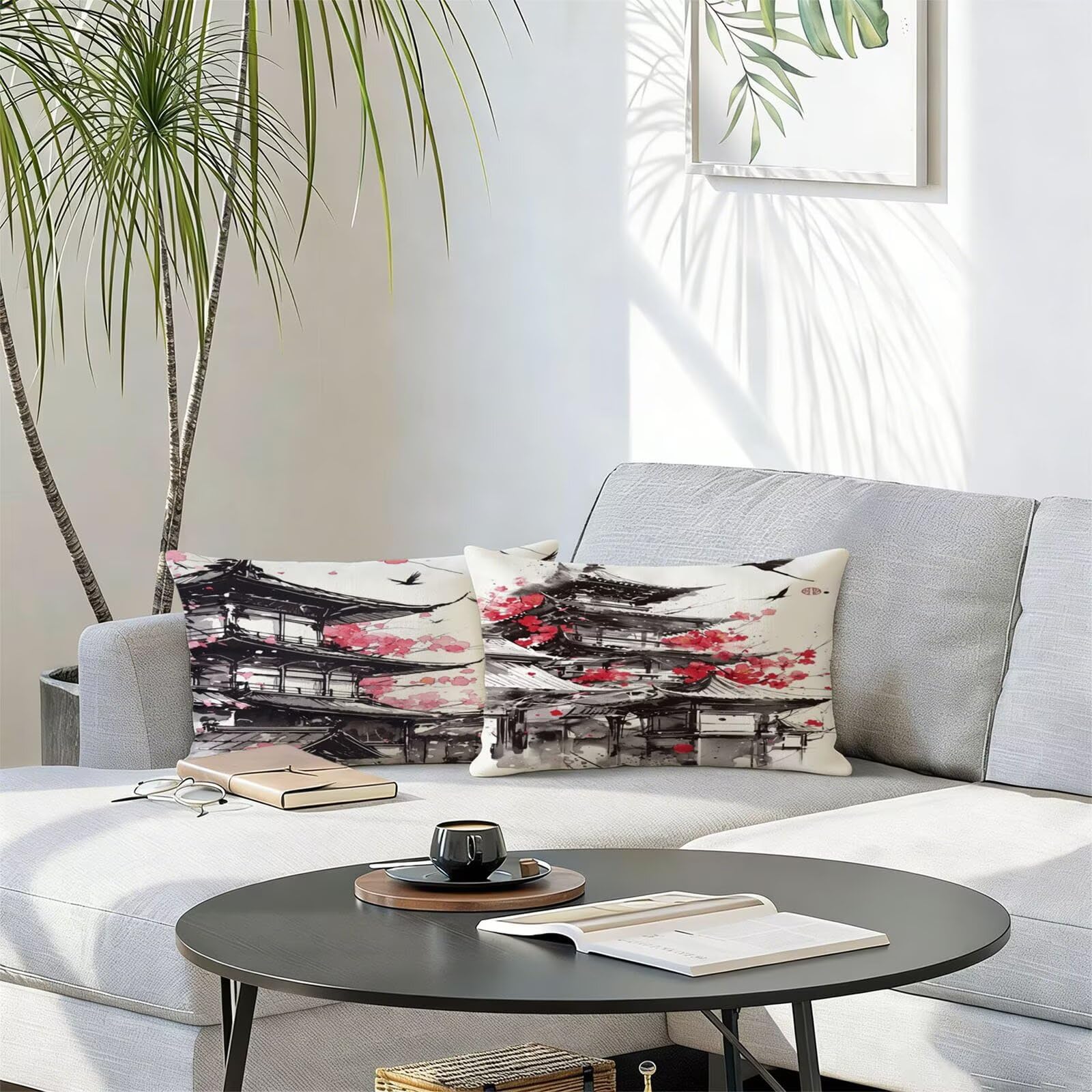 Générique Housse Coussin Exterieur Impermeable 30x50cm Style Japonais Décoratif Taie d'oreiller Decoration Paysage Housse de Coussin Exterieur Impermeable pour Salon de Jardin Lot 2. T-4019