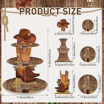 Zopeal Western Cupcake Stand - Cowboy Theme Birthday Party Decorations Cupcake Holder Cake Stand for Wild West Baby Shower Party Supplies