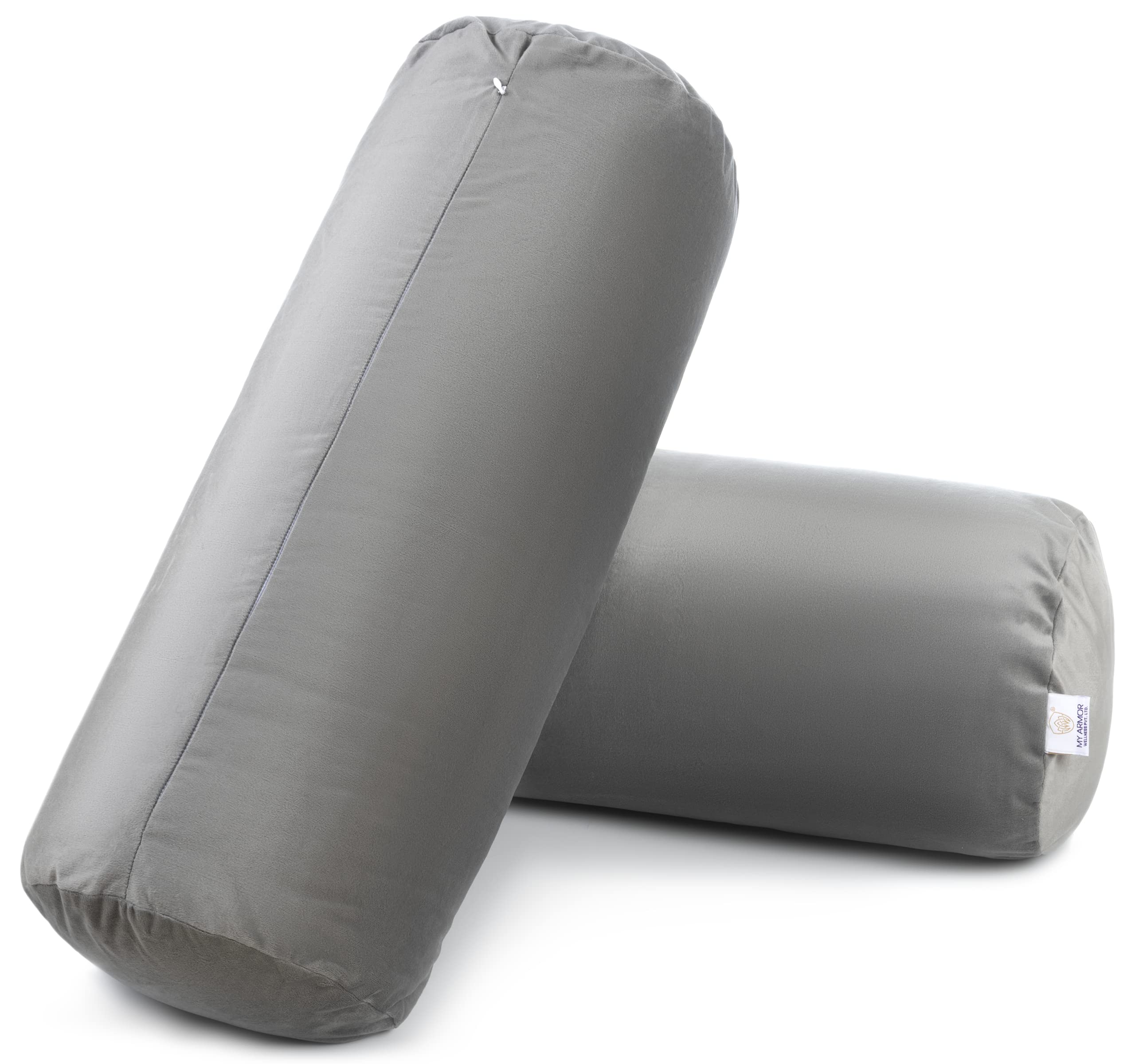 MY ARMOR Microfiber Bolster Pillow Set of 2, Bed/Sofa/Diwan/Load/Round Side Pillow | Light, Soft & Fluffy for Neck & Back Support | Washable| Velvet Cover with Zip | Grey, 10" x 25"