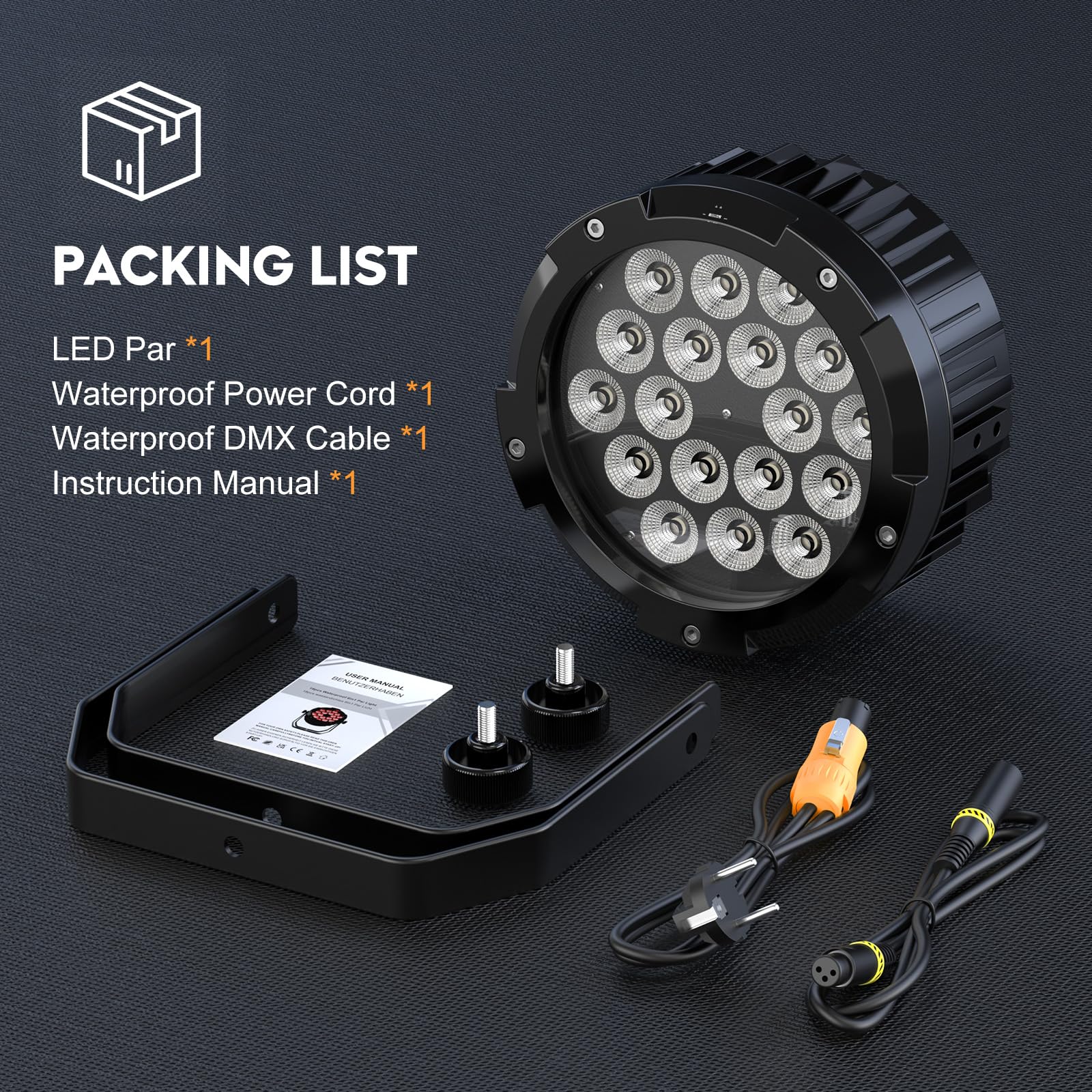 IP67 200W Par LED Lumière de Scène étanche, RGBWA + UV 18 LED Imperméable Éclairage de Scène DMX 6/10CH, Lumière Par pour Jours de Pluie Extérieur Mariage Halloween Noël