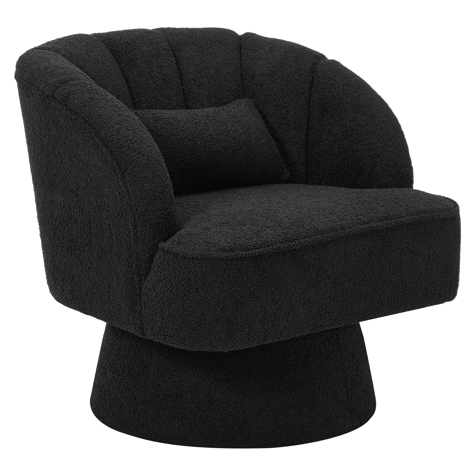 Garvee 360° Swivel Accent Chair with Lumbar Pillow, Modern Teddy Fabric Barrel Armchair, Upholstered Round Swivel Chair for Living Room Bedroom Nursery Office