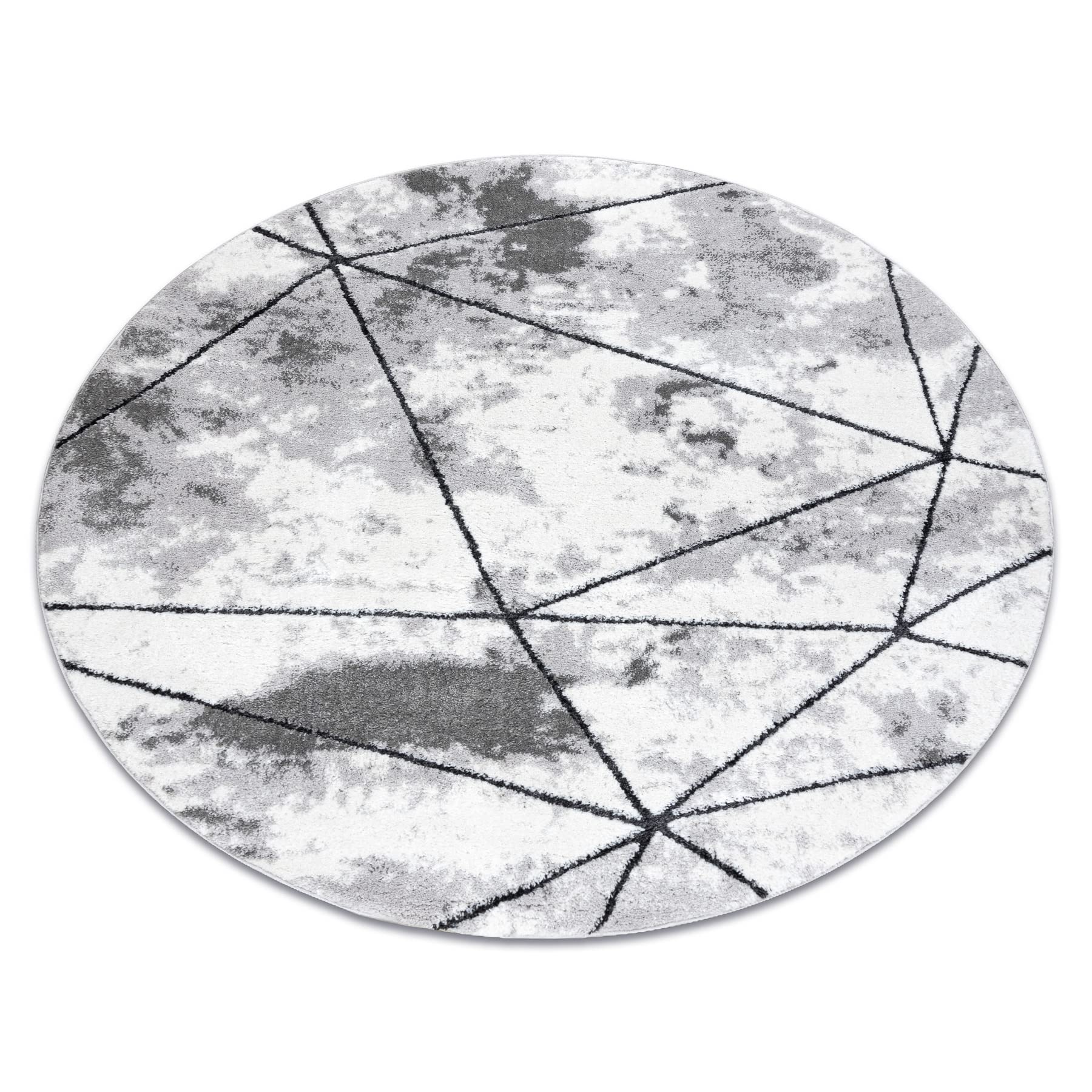 Tapis moderne cosy gris rond de 200 cm avec motifs triangles géométriques