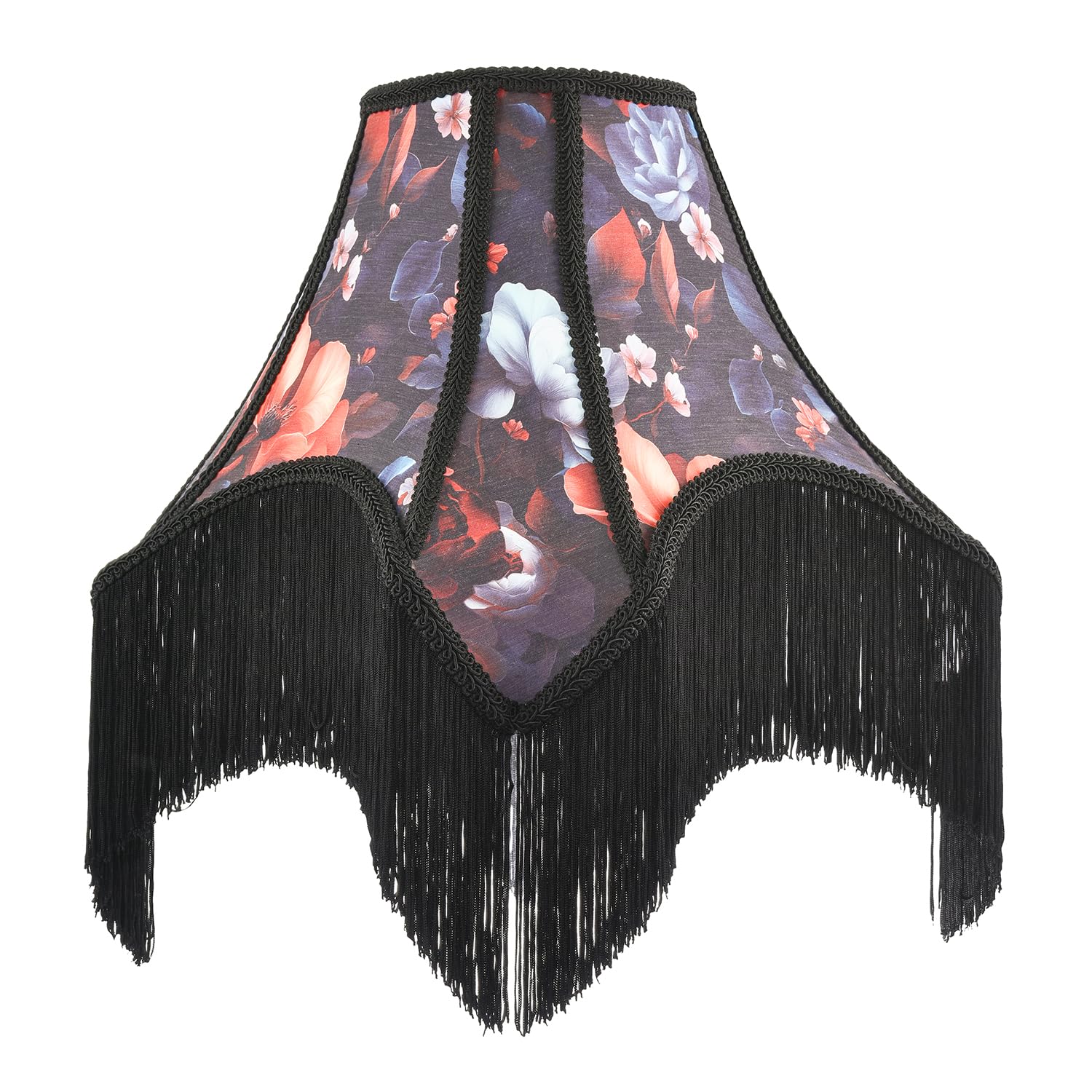 Rackhams Black Large Vintage 1920S Victorian Lamp Shade With Coloured Flowers