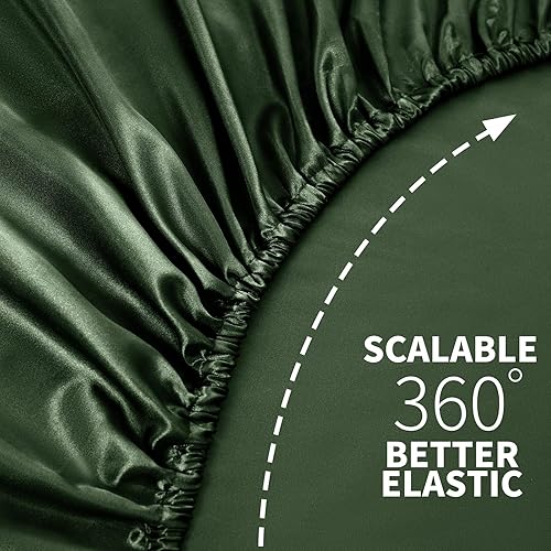 Miniatura 5 de NSGZ Sábana bajera de satén tamaño King, sábana bajera suave de bolsillo profundo, sin arrugas, resistente a la decoloración y transpirable, color