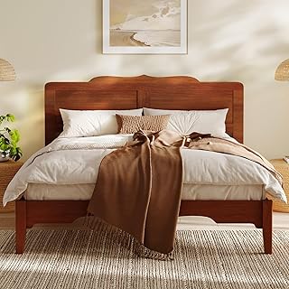 Queen Bed Frame with Headboard, Wooden Platform Bed with Wood Slats Support, Modern Bed Frame with Storage&Charging Station, No Box Spring Needed, Easy Assembly, Noise Free, Brown