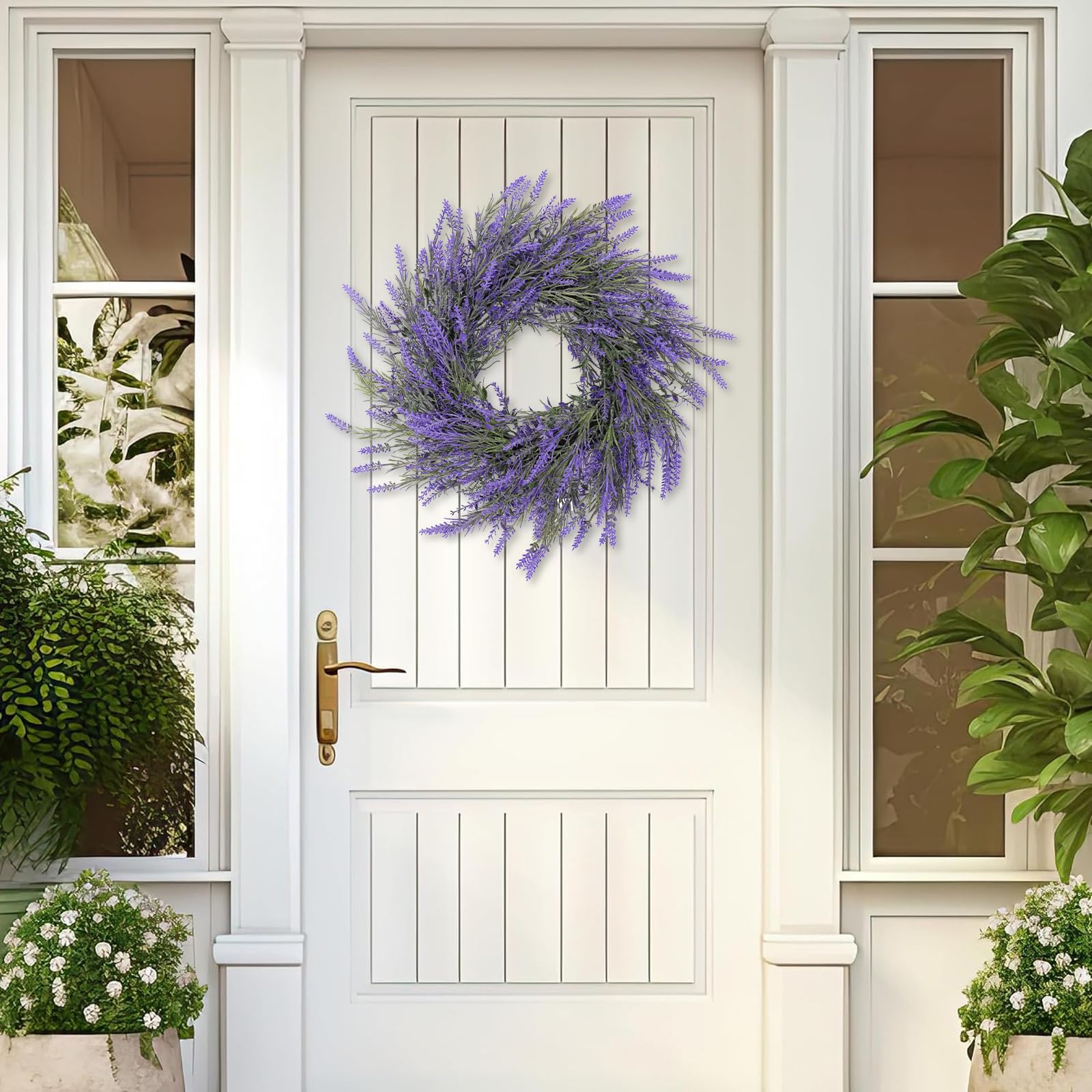 CHEAWRTZ 20'' Spring Wreaths for Front Door Non Fading?Not Withering Lavender Spring Wreath, All Seasons Front Door Wreaths for Outdoor Window Wall Porch Office Farmhouse Wedding Home Decor?Purple?