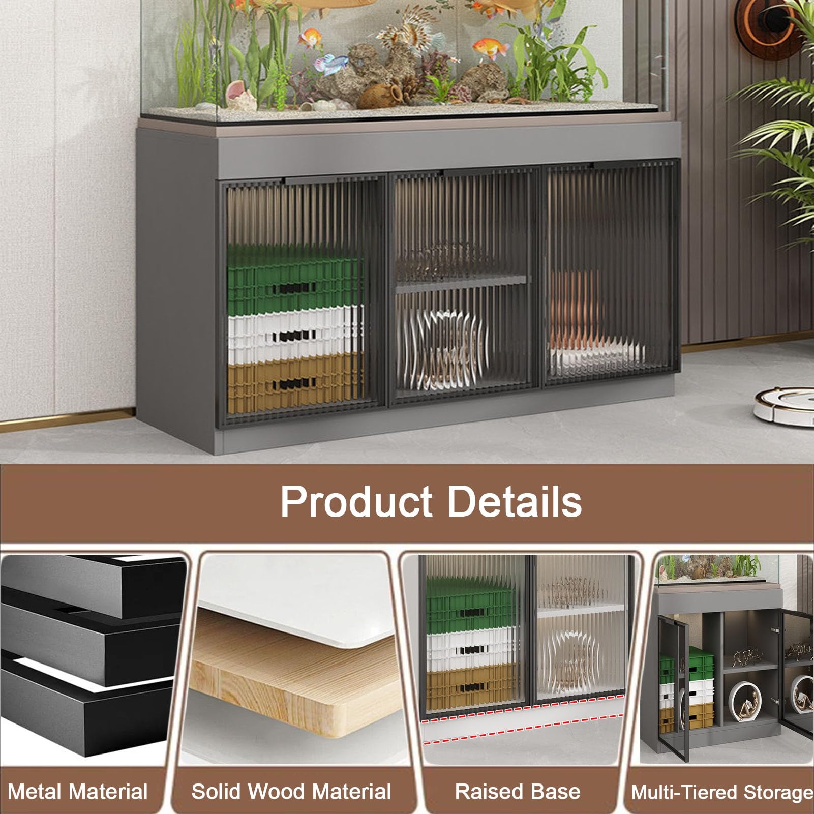 Soporte para Acuario, Soporte Pie para Terrario Reptiles, Soporte para Acuario con Armario Almacenamiento para Sala Estar Y Recibidor(Black,120X40X75CM)