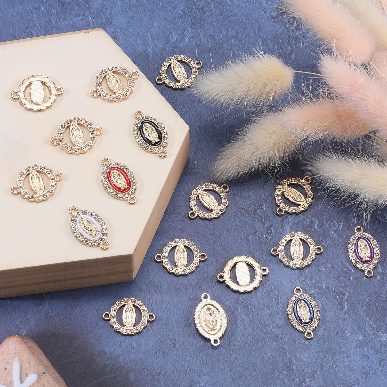 36Pcs Alloy Enamel Virgin Mary Charm Rhinestones Our Lady Link Miraculous Medal Charms Bracelet Connection Crucifix Pendant for DIY Necklace Earrings Jewelry Making - Image 8