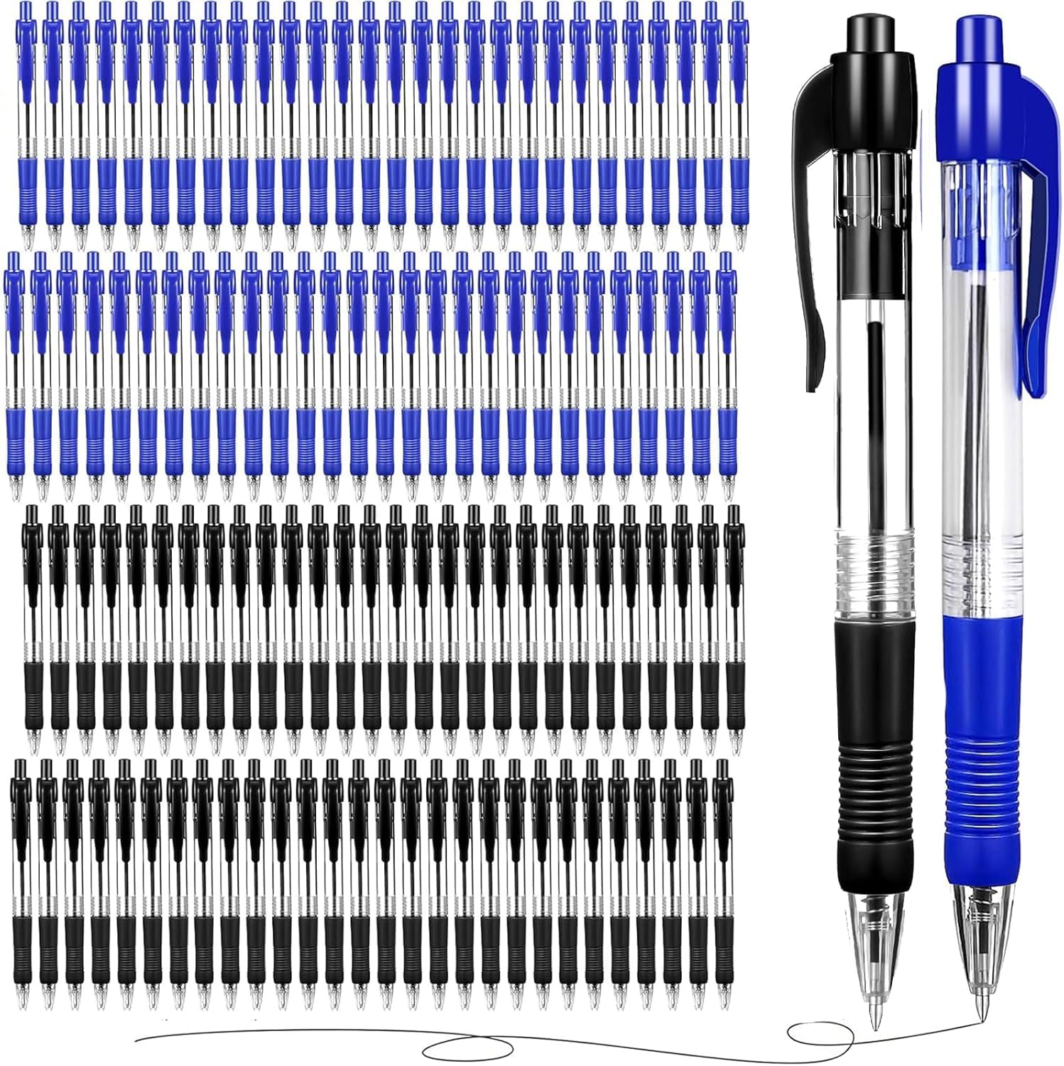 LYCN 200 penne a sfera, retrattili, biro, 1,0 mm, penne a sfera con inchiostro gel, scrittura fluida, per scuola, ufficio, forniture aziendali (100 nere e 100 blu)