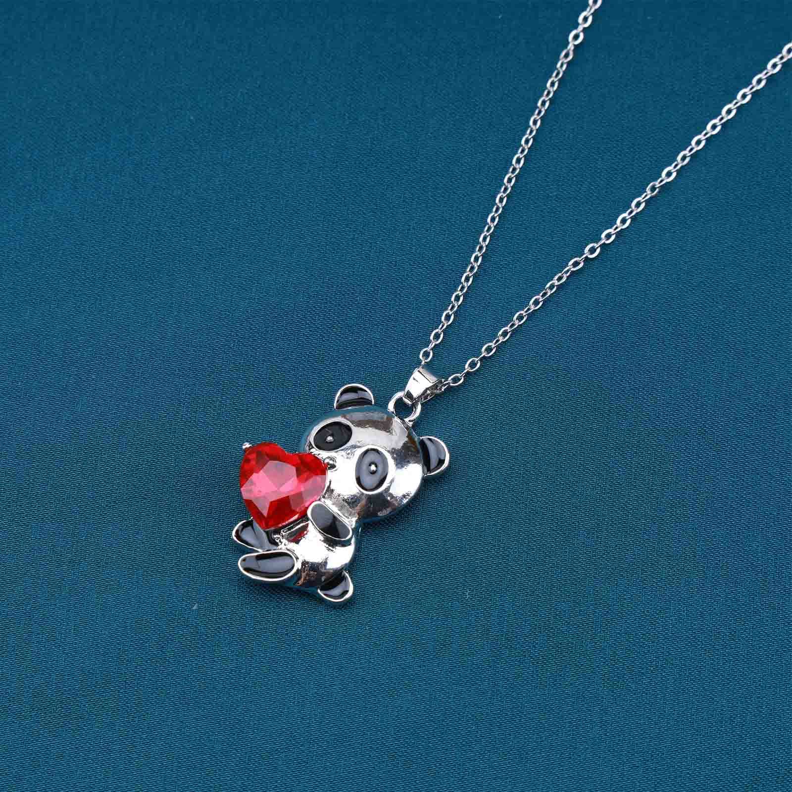 Collana Con Ciondolo Panda In Cristallo E Cuore – Argento – Simpatica Catena Animale Per Donne E Ragazze – Regalo Compleanno - 6